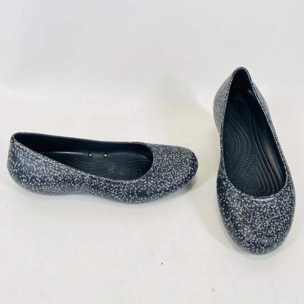 Crocs Kadee Speckled Black White Flat Shoes Womens 7 Slip On Comfort 200941